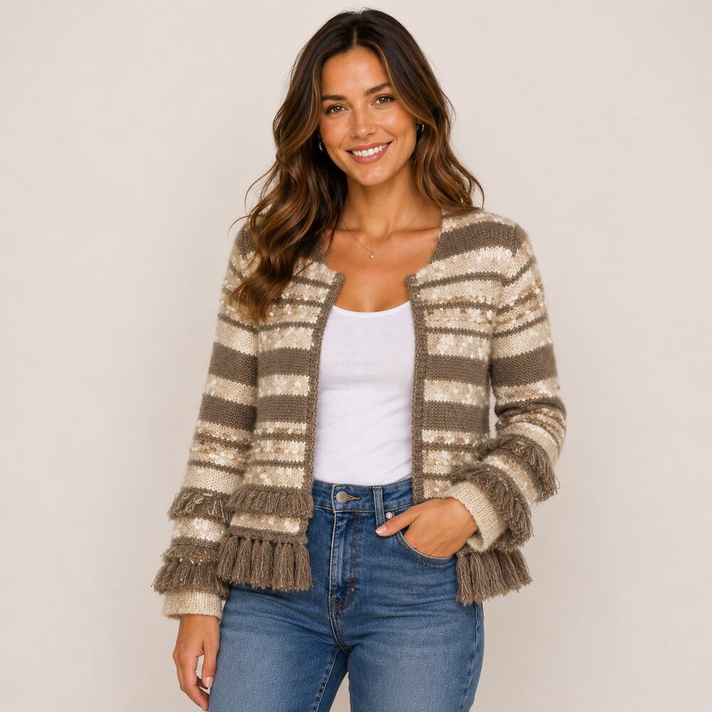 Chico’s Greta Shimmery Soft Sequin Embellished Striped Cardigan